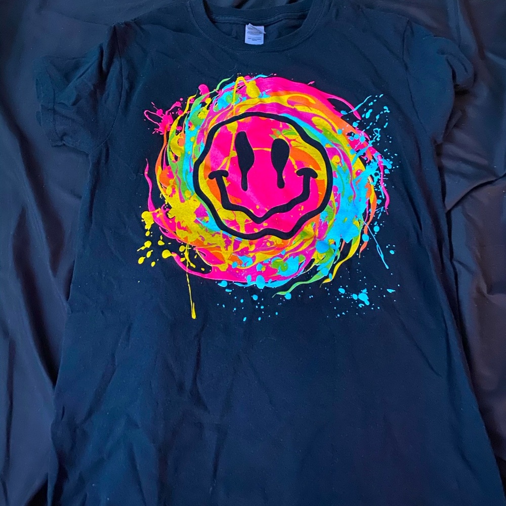 Black and Neon Trippy Smile Tee